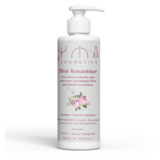 Lait corps floral hydratant Élixir Romantique YMA Cosmetics, flacon pompe 100 ml